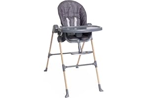 Chicco Polly Essential Chaise Haute pour Bébés de 0 Mois à 15 kg, Chaise haute évolutive, 3 Positions d'Inclinaison, 7 Niveaux de Hauteur, Pliable et Compacte, Tissu en Polyester Recyclé, Gris foncé