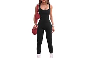 MAYROUND Gym Jumpsuit for Women One Piece Ribbed Rompers Sleeveless Bodycon Sports Leggings Square Neck Tank Top Playsuit