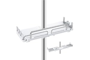 HOMEASY Mensola Doccia Senza Foratura Estensibile al Doppio dello Spazio con 6 Ganci, Porta Sapone per Doccia Regolabile Adatto per Asta della Doccia 18mm-25mm