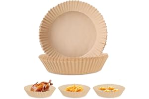 LOTIPE 100PCS Air Fryer Liners, Air Fryer Disposable Paper Liners Disposable Round Air Fryer Parchment Paper Liner Air Fryer Accessories Compatible with AF300UK AF400UK and Other Dual Zone Air Fryer (Round)