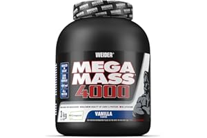 ‎WEIDER Weider Mega Mass 4000 - Weight Gainer Pulver mit 48g Protein & Kreatin pro Portion - Für Muskelaufbau & hohe Kalorienaufnahme - 3kg - Vanille