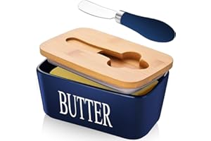 CCHONG Ceramic Butter Dish with Lid and Knife Porcelain Butter Container with Butter Cutter Butter Knife Easy Spread Kitchen Accessories Tableware (Blue)