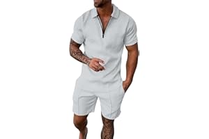 sutelang lurryly Ensemble Tee Shirts Et Short Pour Hommes 2 PièCes DéContracté à Manches Courtes Demi-Zipper Revers Polo Shirt ÉLéGant Ensemble De SurvêTement Sportswear Fitness Jogging