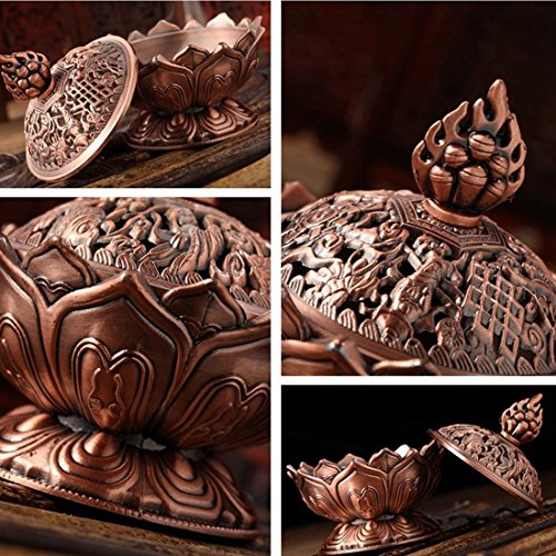 Tibetische Lotus entworfen Legierung Bronze Craft Räuchergefäss Mini Home Decoration Bronze - 3