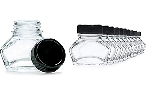 OCTOPUS 20x Verre à encre, pots d'encre, verre à bijoux avec bouchon à vis noir, volume 30ml, Ø filetage 30mm