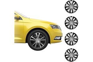 Shield Autocare Car Wheel Trims | Set of 4 Hub Caps Universal Fit Cover Protectors (Rapide, Black & Silver, 14 Inch)