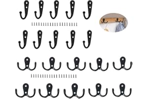 HEATIGO Wieszaki na ubrania w stylu vintage, 20 sztuk – 10 podwójnych haczyków i 10 pojedynczych haczyków do wkręcania, haki ścienne, metalowe haki na kapelusze, wieszaki ogrodowe, dekoracyjne haczyki do