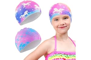 WAWSAM Badekappe Kinder- 2 Stück Wasserdichte Badehaube Kinder Silikon Elastische Jungen Schwimmmütze Bademütze Mädchen UV Schutz Schwimmkappe Kinder