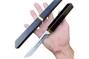 OBESPINA couteau lame fixe acier damas tanto style japonais étui intégral bois d'ébène edc custom collection forge artisanat cadeau homme fête père camping tranchant original randonnée