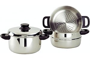 Baumalu, Combiné Vapeur 3 Corps Inox 20 cm Argenté - Ustensile de Cuisine en Acier Inoxydable, Compatible Tous Feux, Couvercle en Verre, Équipement Bakélite, Haute Qualité