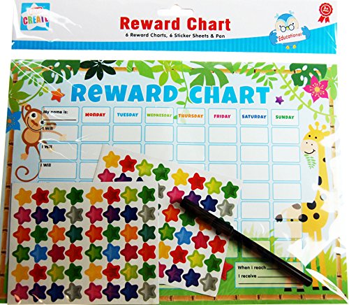 6 x Reward Charts Childrens Jungle Themed Behaviour/Chore Charts with Stickers & Pens by Kids Create