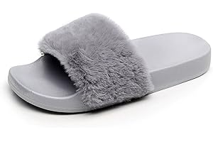 AIOTIO Kapcie Damskie Kapcie Ze Sztucznego Futra Puszysty Puszysty Wygodne Pantofle z Odkrytymi Palcami(40 EU,Szary)