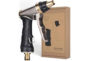 MIAOKE Pistolet d'arrosage, Pistolet Arrosoir | 100% métal | Buse en Laiton Massif | avec Fonction de Verrouillage | Pistolet Multifonction Haute Pression pour l'irrigation et Le Nettoyage