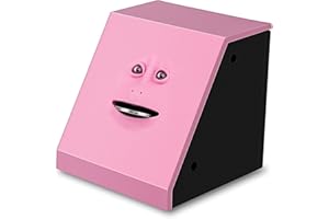 Marstey Coin Saving Bank, Battery Operated Face Coin Bank, Novelty Money Eating Saving Box Automatic Collection Piggy Bank for Kids Children Boys Girls Adults Christmas Birthday Day Gift- Pink