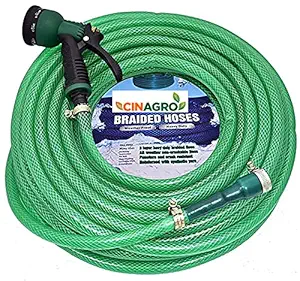 CINAGRO 30 Meter Garden Hose Pipe with 8-Modes Nozzle Sprayer, 1/2 inch Tap Connector, and 3 Clamps for Watering Home Garden, Car Washing, Floor Cleaning & Pet Bathing (Green)