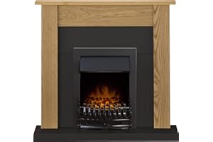 Adam Southwold Fireplace Suite in Oak and Black with Blenheim Electric Fire in Black, 43 Inches