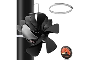 PYBBO 5-Blade Stove Fan with Thermometer - Heat-Powered, Eco-Friendly Fireplace Fan for Wood/Log Burner - Silent Operation, Magnetic Attachment, Enhance Heat Distribution
