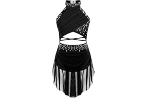 IEFIEL Robe de Soiree Princesse Fille Costume De Spectacle Danse Lyrique pour Enfants Justaucorps Gymnastique Danse Contemporaine Dos Nu Strass Scintillants