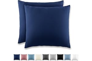 REDKEY Taie Oreiller 65x65 Bleu Marine - Lot de 2 Taies d'Oreillers 65 x 65 Carré en Microfibre Brossée, Housse Oreiller Coussin Oreiller avec Fermeture Éclair
