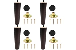 Zythrem Wooden Furniture Legs 20cm/8inch Solid Walnut Wood Sofa Legs Set of 4 Chair Table Leg Replacement Furniture Feet with Mounting Plates Screws Protection Pad for Cabinet Bed TV Stand