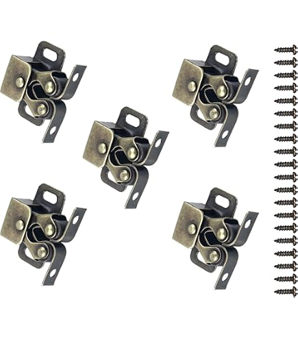thumbnail image 2 of 4 X Antique Brass Double Roller Door Catches With Screws – For Cupboard, Caravan, Internal Doors 2 of 4