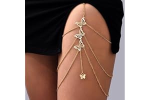 Atentuyi Mariposa En Capas Pierna Cadena De Oro Muslo Cadena Borla Muslo Pierna Cadena Elástica Arnés Bikini Boho Cuerpo Cadena Verano Playa Mariposa Colgante Pierna Joyas Para Mujeres Y Niñas