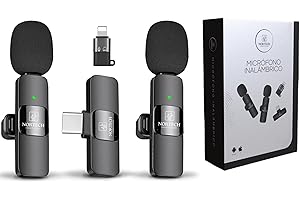 NORTECH INNOVATION® 2 x Micrófono Inalámbrico para iPhone y Android, Micrófonos inalámbricos de Solapa con Batería de Larga Duración, Wireless Microphone, Micrófono para iPhone/Android (Dual)