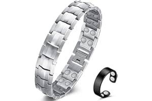 Vicmag Men Magnetic Bracelets Titanium Steel Magnet Bracelet Ultra Strength Double Row Wristband Brazaletes with Adjustment Tool & Gift Box (Silver)
