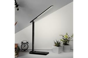 LQWELL® Desk Lamp LED, 3 Color Temperature Modes and 9 Brightness Levels Flicker-Free Eye Protection Bedside Lamp USB Charging Touch Control and Memory Function for Students Offices Bedrooms