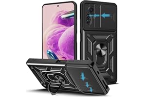 Loyhee Funda para Xiaomi Redmi Note 12S 4G (6.43"), Protección de la Cámara Carcasa con Cubierta de Cámara Deslizante y Soporte de Anill PC Dura y TPU Silicone Anti-Choque Case – Negro