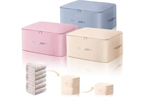 WOOWAIR Lot de 3 Organisateur D'auto-Compression Ultra Peu Encombrant, Sac de Compression Empilable, Grande Capacité À 3 Couches, pour Couettes et Vêtements, Sac de Compression Voyage 3 Couleurs