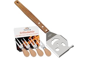 STEVEN-BULL S Espátula para Barbacoa 7 en 1 con 4 Mini Tenedores, espátula de Parrilla de 43 cm, Regalo para papá, Regalos para Hombres.