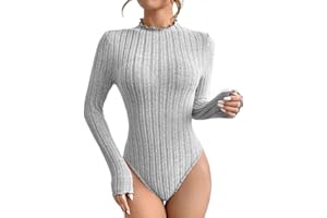 ticticlily Body Femme Sexy Chic Élégant Bodys à Manches Longues Col V/Rond Bodysuit en Tricot Côtes Haut Top Jumpsuit Combishort Combinaison Collant Chemisier Chemise Automne Hiver