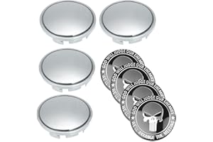 WBZOWRB 4 Pezzi Coprimozzi, Od 60Mm Id 56Mm Coprimozzo Ruota Abs, Universale Copricerchi, Tappi Per Ruote, Tappi Di Cerchioni, Con 4 Adesivi, Tappi Coprimozzo Con Teschio(Argento)