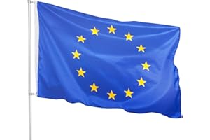 PHENO FLAGS Bandera Premium Europa 90x150 cm – extremadamente resistente a la intemperie - ojales metálicos - tecnología especial de sellado – doble dobladillo - colores brillantes y vivos