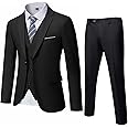 MrSure Men’s 3 Piece Suit Blazer, Slim Fit Tux with One Button, Jacket Vest Pants & Tie Set for Party, Wedding and Business, Black, L