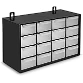 Clasificador apilable con 16 cajones, negro, 17 x 27 x 12 cm. Módulo, estante organizador de plástico para piezas pequeñas, t