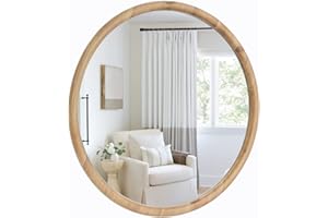 Yumyolk Espejos de Pared Madera, 80cm Espejos Grandes de Pared, Espejo de Pared Redondo Madera, Espejos Decorativos de Pared Grandes, Espejo Recibidor Y Habitación, marrón Claro Brillante