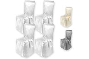 Gräfenstayn® 4pcs coprisedia Sofia con Motivo Jacquard e Fiocco Integrato - Diversi Colori per schienali di sedie Rotonde e quadrate - Adattamento Universale (Bianco)