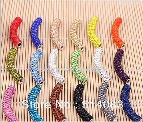 HYBEADS 10Pcs Long Tube Shamballa Crystal Beads Pave Crystal Rhinestone Curved Bar 45mm Single Colour Mixed by HYBEADS