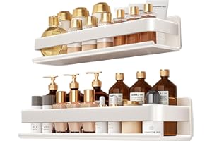Biutimarden 2 Pezzi Mensola Doccia Foratura Acciaio Inox Bianco Mensola Bagno Porta Shampoo Mensola Doccia Portaoggetti 30/40x10x6cm