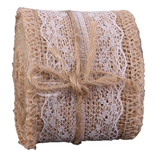 Hessisch Weiß Spitze Sackleinen Kunst Farbband für Vintage Hochzeit Zuhause Dekor 2M - 4