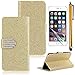 Produktbild Sunroyal Dauerhaft Gold Elegant Luxus Muster Flip Folio Case Wallet Cover Brieftasche Klapp Schutzhülle Schale für Apple iPhone 5 5G 5S SE 5SE Tasche Bling Glitzer PU Leder Hülle Ledertasche Handy Lederhülle Etui Schale PC Plastik Harte Zurück Rückseite mit Strass Magnet Closure Verschluss, Standfunktion, Kredit Kartenfächer + HD Super Klare Displayschutzfolie + Stylus Stift Touch Pen