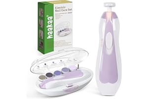 haakaa Kit eléctrico de lima de uñas para bebé con luz LED, cortaúñas para recién nacidos/bebés/adultos, uñas de los pies y las manos, 6 cabezales de repuesto y estuche de almacenamiento, lavanda