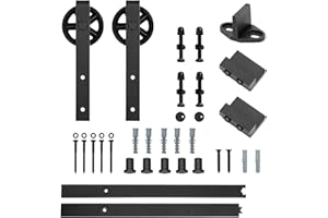 Ansobea Juego de herrajes para puertas correderas, 200 cm, sistema de rueda de radios, sistema de puerta corredera, juego completo de ruedas grandes para puertas correderas de madera de granero