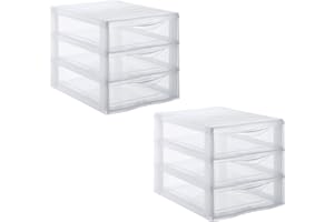 SUNDIS Orgamix, zestaw 2 przezroczystych plastikowych wież do przechowywania, z 3 szufladami w formacie papieru A4, wysokość 25,5 cm, warstwowe, idealne do przechowywania na biurko, lekcje, dokumenty,