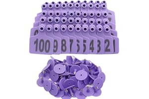 APLAYFULBEE Cattle Ear Tags Large Plastic Livestock Ear Tag Marker for Pig Goat Cattle Cow Animal Identification Ear Tags, Numbered 001-100 (Purple)