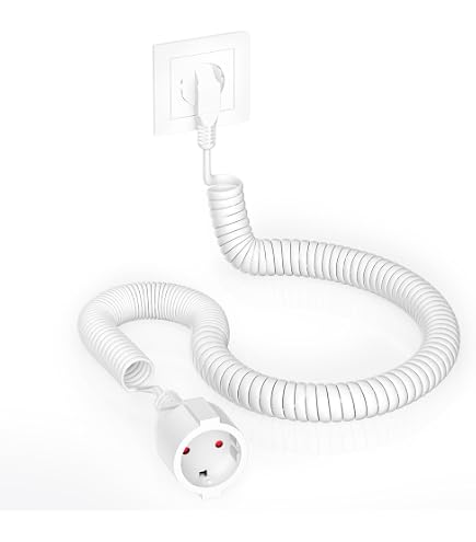 Rallonge Spiralée 5m Avec Prise Terre - Câble Noir 3 Fils 250V/16A - IP20 Pour Intérieur/Extérieur