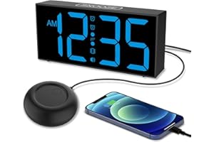Netzu Vibration Alarm Clock for Deep Sleepers, Alarm Clock Loud with Vibration Pad, 7.4 Inch Large Display, Brightness Adjustable, Two Alarms, Alarm Clock with Vibration for Teenagers Elderly