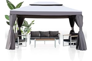 Grand patio Gazebo da esterno con rete laterale e tende, resistente, per barbecue, eventi, feste, colore grigio